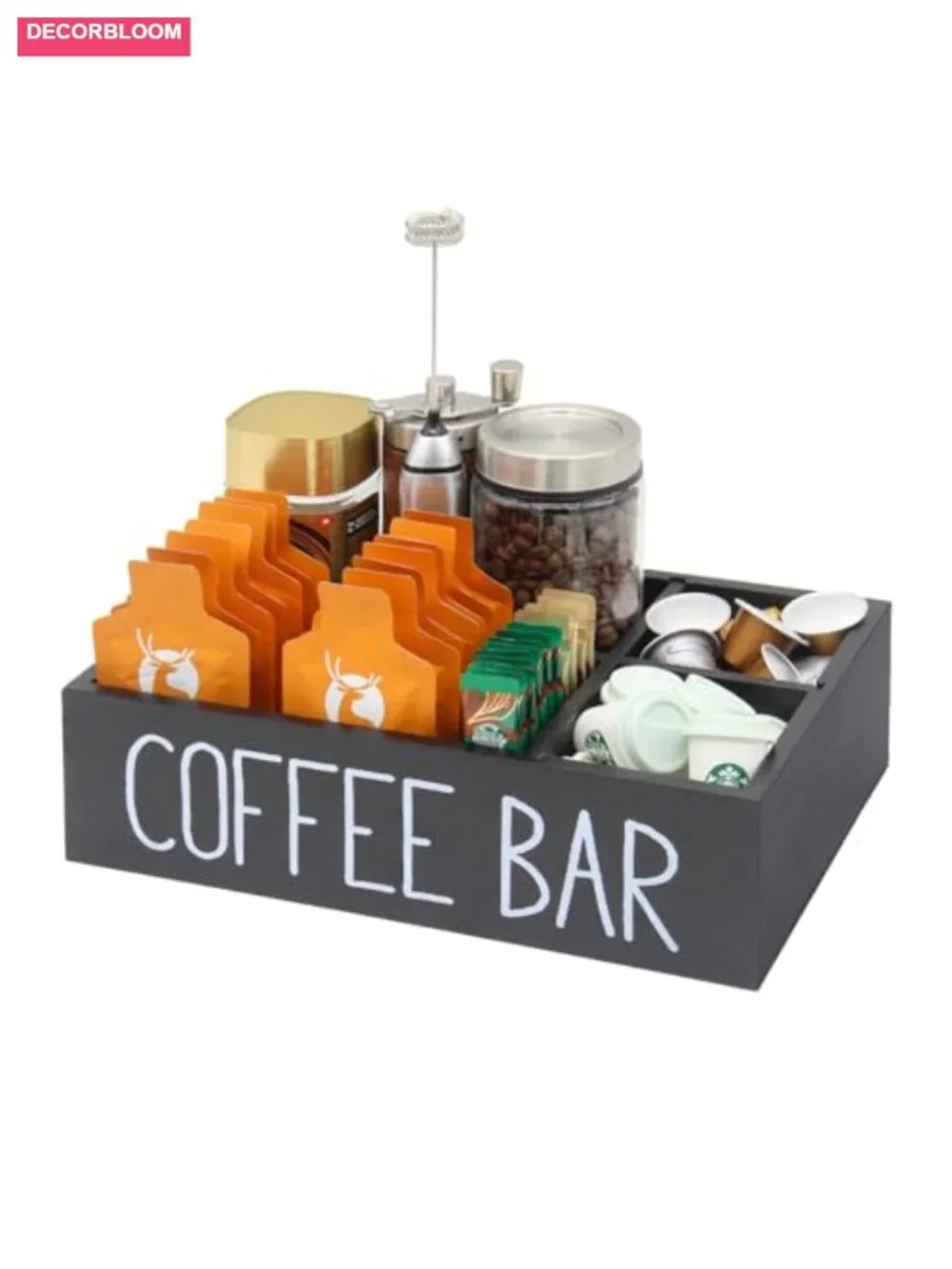 Countertop Coffee Bar Organizer Wood Storage with Removable Dividers
